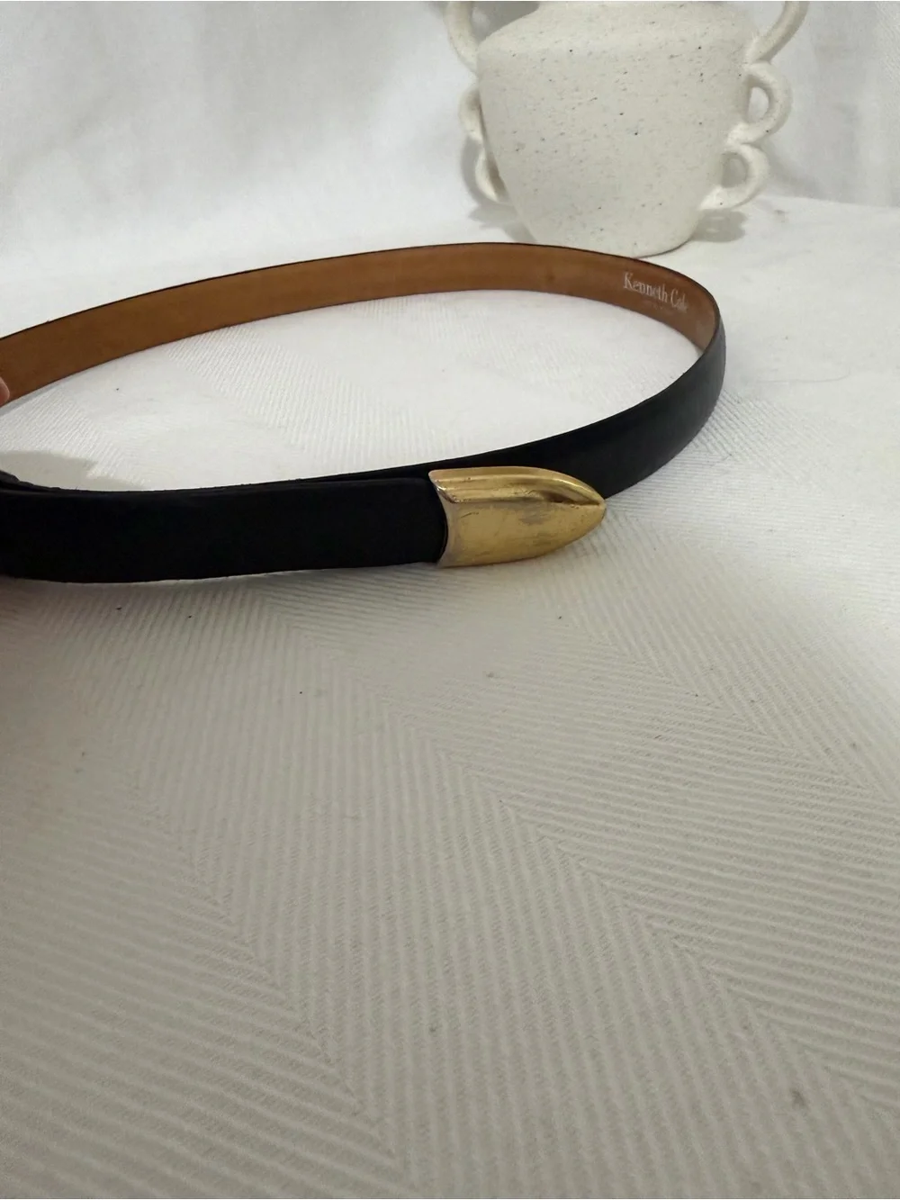 Kenneth Cole New York Genuine Leather Belt Gold Buckle S